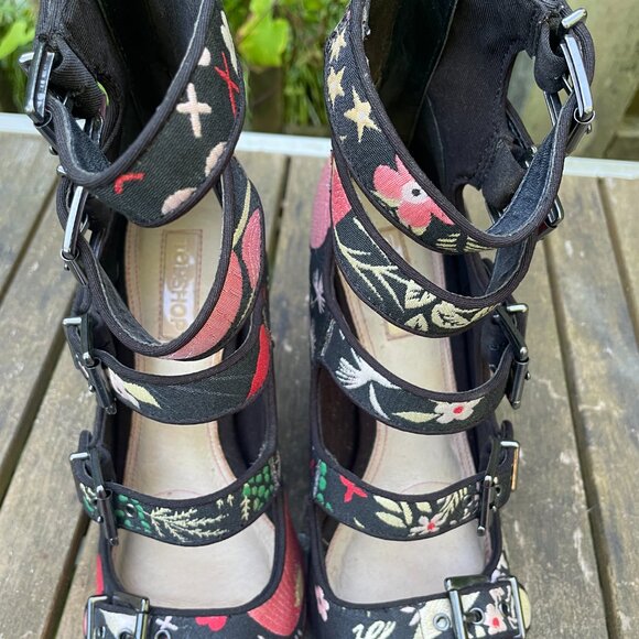 Topshop Robin Floral Embroidered Multi Strap Open Toe Cylinder Heel Shoe Sz. 7.5 - Picture 5 of 6
